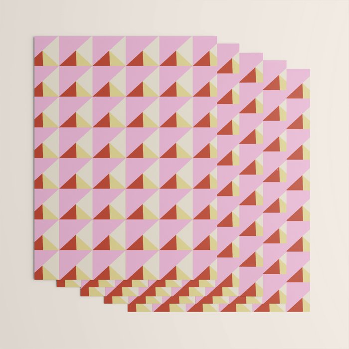 Geometric Triangle Pattern Playful Pink Red and Yellow Abstract Repeat Print Wrapping Paper Gallery Image 3
