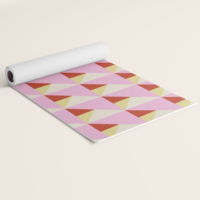 Geometric Triangle Pattern Playful Pink Red and Yellow Abstract Repeat Print Yoga Mat Gallery Image 2