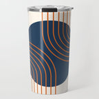 Mid Century Modern Geometric 162 Sun Rainbow abstract in Navy Blue Orange Travel Mug Gallery Image 1