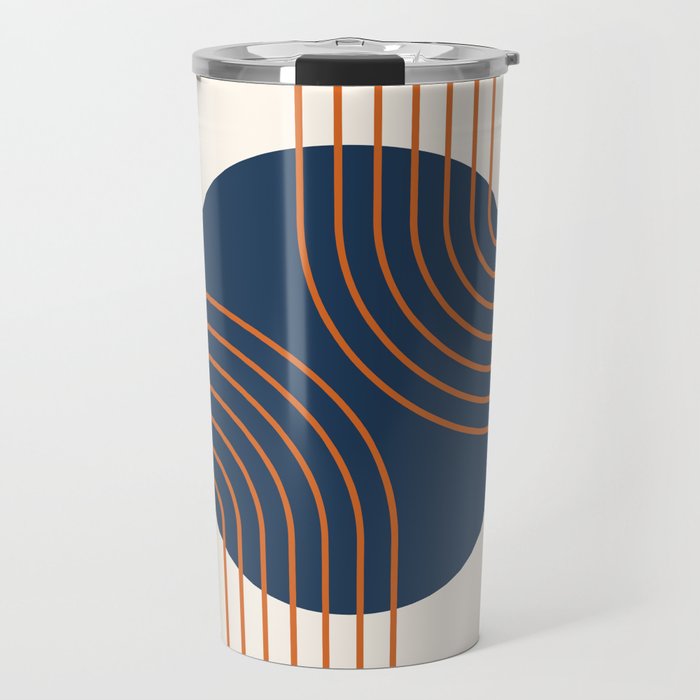 Mid Century Modern Geometric 162 Sun Rainbow abstract in Navy Blue Orange Travel Mug Gallery Image 1
