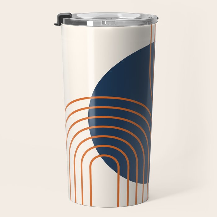 Mid Century Modern Geometric 162 Sun Rainbow abstract in Navy Blue Orange Travel Mug Gallery Image 3