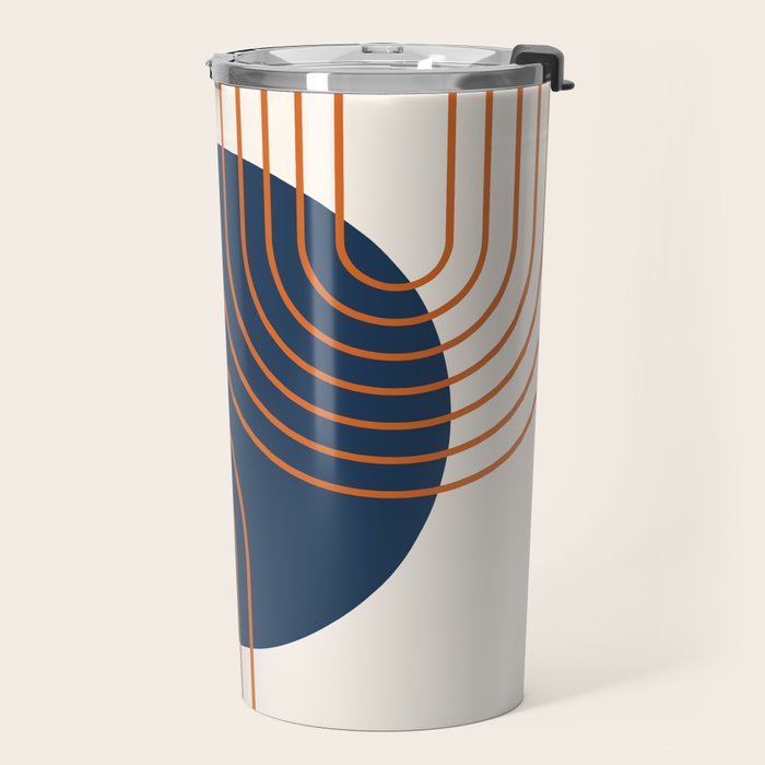 Mid Century Modern Geometric 162 Sun Rainbow abstract in Navy Blue Orange Travel Mug Gallery Image 2