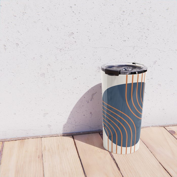 Mid Century Modern Geometric 162 Sun Rainbow abstract in Navy Blue Orange Travel Mug Gallery Image 4