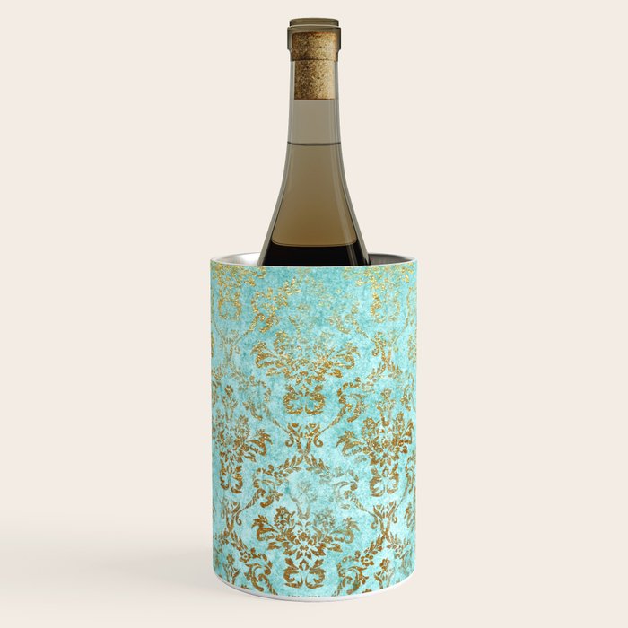 Mermaid Gold Aqua Seafoam Damask Wine Chiller Gallery Image 1