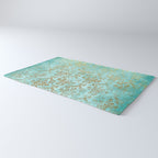 Mermaid Gold Aqua Seafoam Damask Rug Gallery Image 3