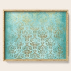 Mermaid Gold Aqua Seafoam Damask Serving Tray Gallery Image 1