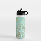 Mermaid Gold Aqua Seafoam Damask Water Bottle Gallery Image 1