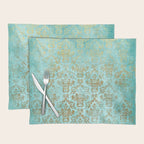 Mermaid Gold Aqua Seafoam Damask Placemat Gallery Image 1