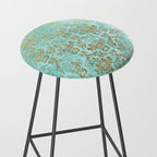 Mermaid Gold Aqua Seafoam Damask Stool Gallery Image 2