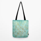 Mermaid Gold Aqua Seafoam Damask Tote Bag Gallery Image 2