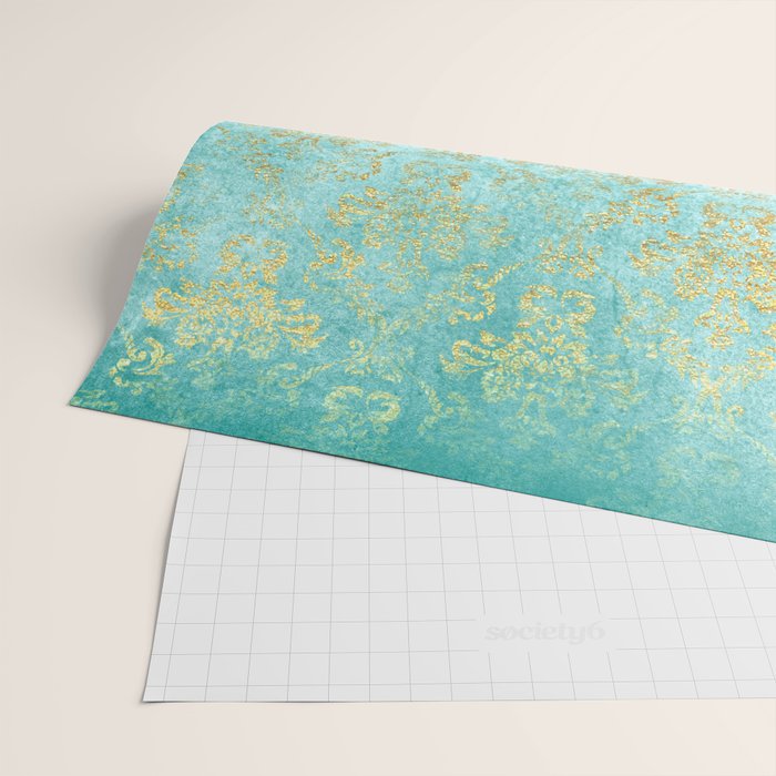 Mermaid Gold Aqua Seafoam Damask Wrapping Paper Gallery Image 2