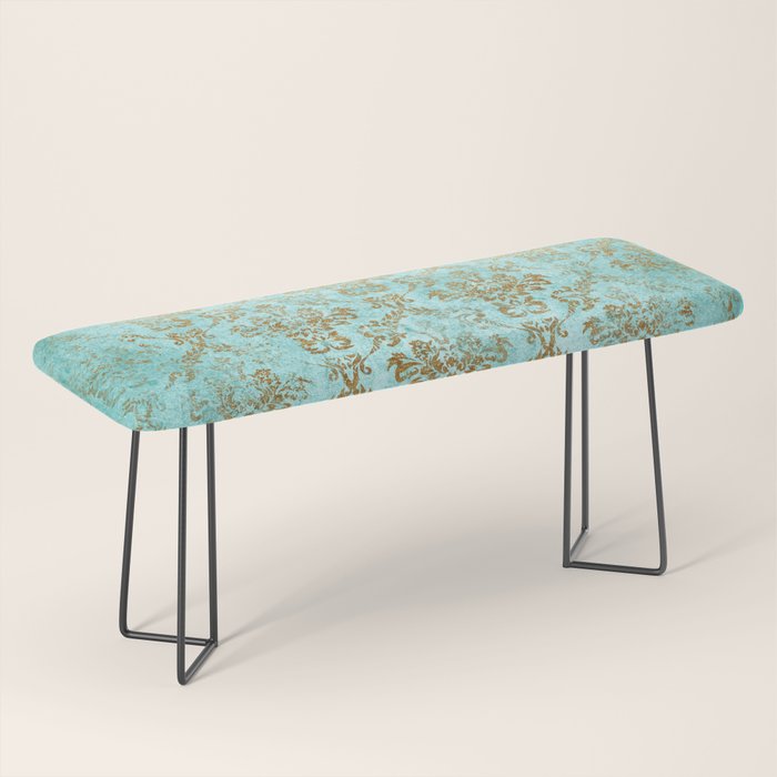 Mermaid Gold Aqua Seafoam Damask Bench Gallery Image 1