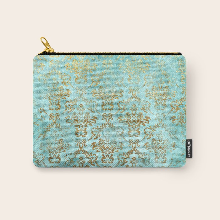 Mermaid Gold Aqua Seafoam Damask Carry All Pouch Gallery Image 1