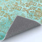 Mermaid Gold Aqua Seafoam Damask Rug Gallery Image 4