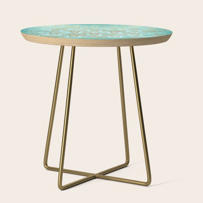 Mermaid Gold Aqua Seafoam Damask Side Table Gallery Image 1