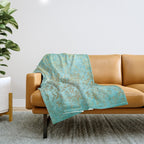 Mermaid Gold Aqua Seafoam Damask Throw Blanket Gallery Image 1