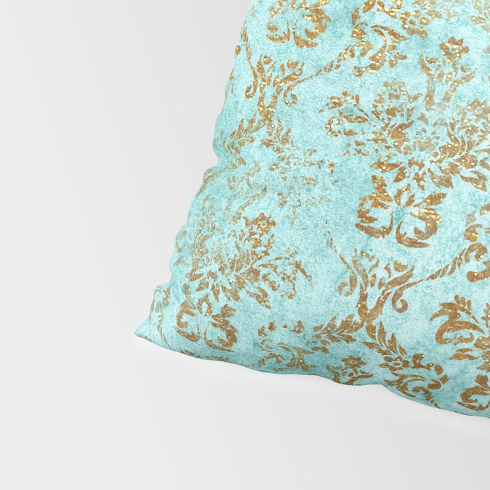 Mermaid Gold Aqua Seafoam Damask Pillow Sham Gallery Image 4