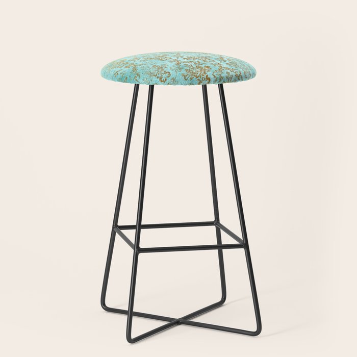 Mermaid Gold Aqua Seafoam Damask Stool Gallery Image 1