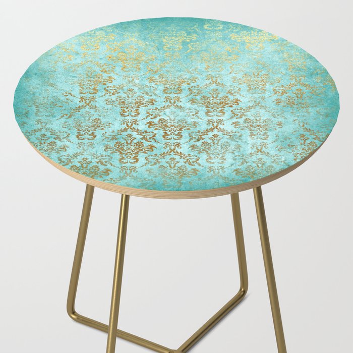 Mermaid Gold Aqua Seafoam Damask Side Table Gallery Image 2