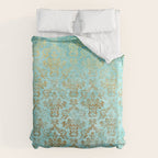 Mermaid Gold Aqua Seafoam Damask Duvet Cover Gallery Image 6
