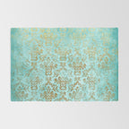 Mermaid Gold Aqua Seafoam Damask Rug Gallery Image 2
