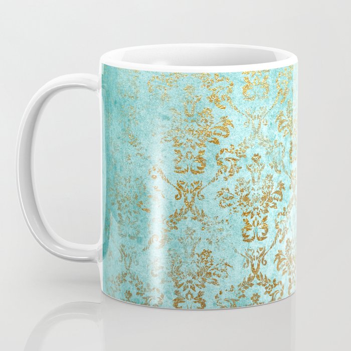 Mermaid Gold Aqua Seafoam Damask Coffee Mug Gallery Image 3