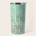 Mermaid Gold Aqua Seafoam Damask Travel Mug Gallery Image 1