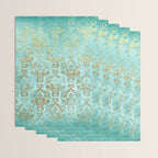 Mermaid Gold Aqua Seafoam Damask Wrapping Paper Gallery Image 3