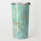 Mermaid Gold Aqua Seafoam Damask Travel Mug Gallery Image 2