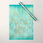 Mermaid Gold Aqua Seafoam Damask Wrapping Paper Gallery Image 1