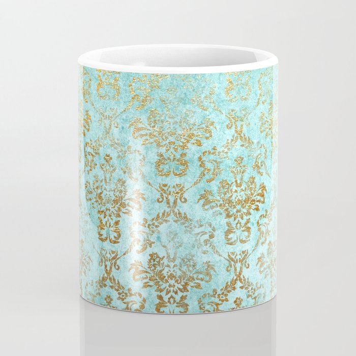 Mermaid Gold Aqua Seafoam Damask Coffee Mug Gallery Image 4