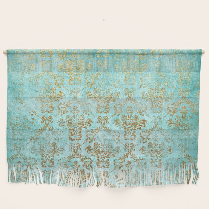 Mermaid Gold Aqua Seafoam Damask Wall Hanging Gallery Image 1