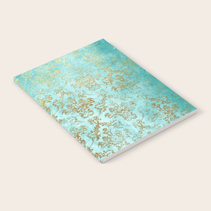 Mermaid Gold Aqua Seafoam Damask Notebook Gallery Image 2