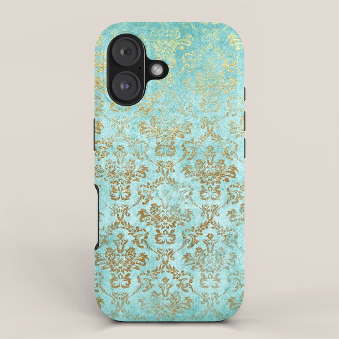 Mermaid Gold Aqua Seafoam Damask iPhone Case Gallery Image 1