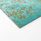 Mermaid Gold Aqua Seafoam Damask Welcome Mat Gallery Image 2