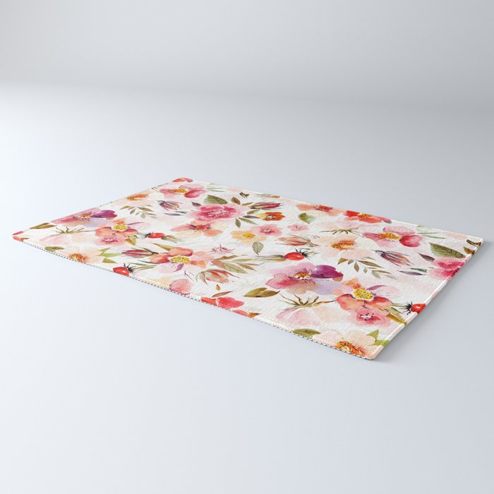 Hygge Watercolor Midsummer Dogroses Pattern  Rug Gallery Image 3
