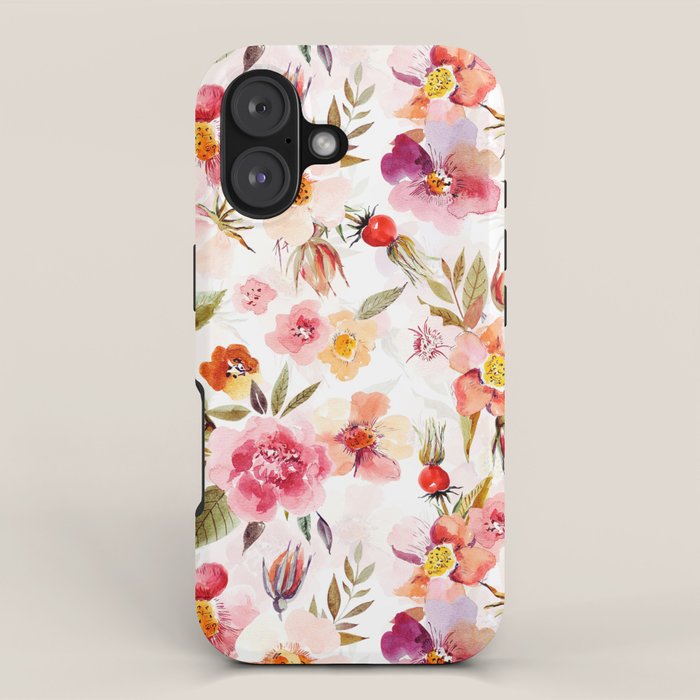 Hygge Watercolor Midsummer Dogroses Pattern  iPhone Case Gallery Image 1