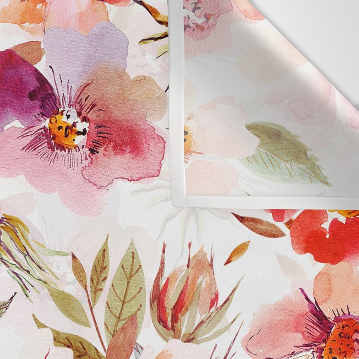 Hygge Watercolor Midsummer Dogroses Pattern  Wall Tapestry Gallery Image 3