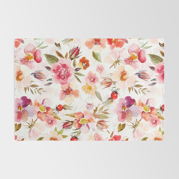 Hygge Watercolor Midsummer Dogroses Pattern  Rug Gallery Image 2