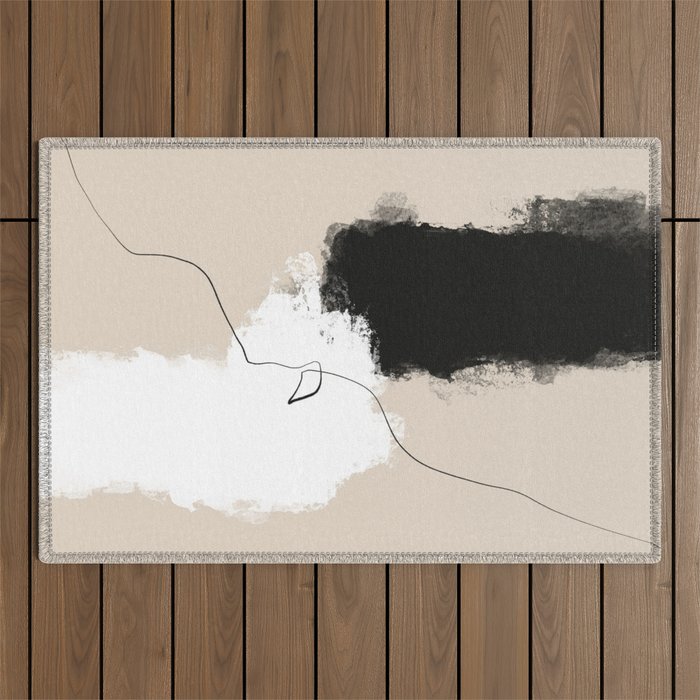 Modern Neutral Abstract Art, Beige, Black and White, Brushstroke Art Print by Synplus Outdoor Rug Gallery Image 1