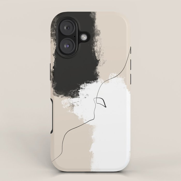 Modern Neutral Abstract Art, Beige, Black and White, Brushstroke Art Print by Synplus iPhone Case Gallery Image 1