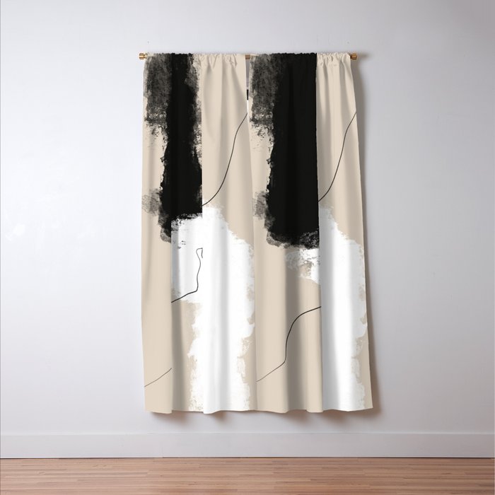 Modern Neutral Abstract Art, Beige, Black and White, Brushstroke Art Print by Synplus Window Curtain Gallery Image 3