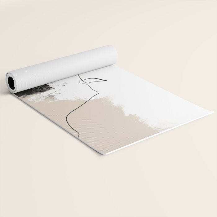 Modern Neutral Abstract Art, Beige, Black and White, Brushstroke Art Print by Synplus Yoga Mat Gallery Image 2