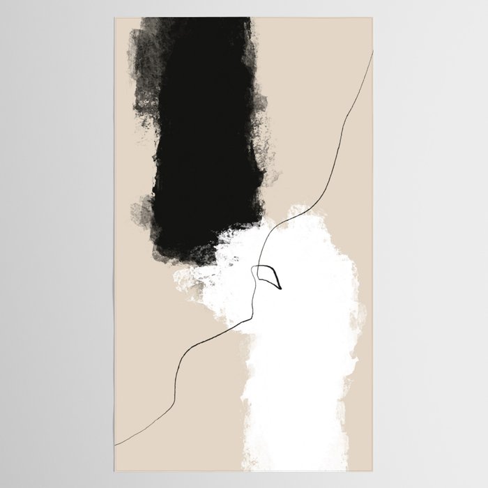 Modern Neutral Abstract Art, Beige, Black and White, Brushstroke Art Print by Synplus Tablecloth Gallery Image 2