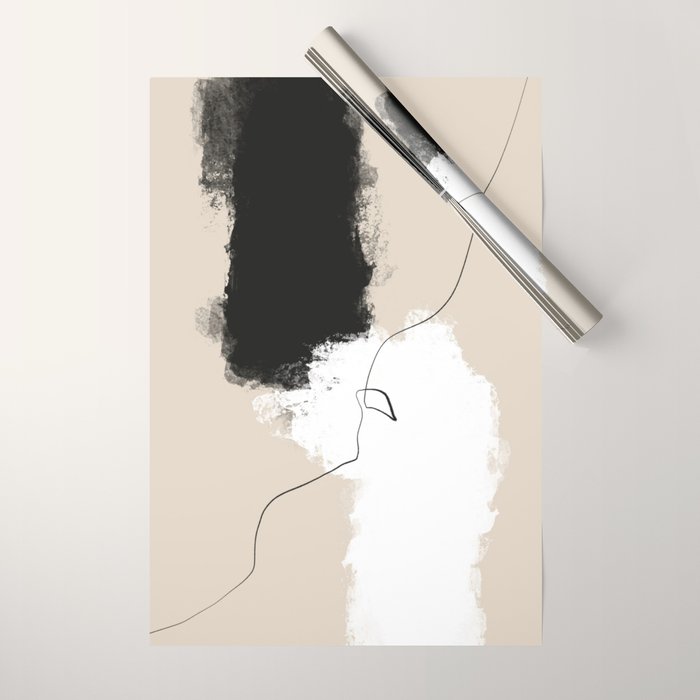 Modern Neutral Abstract Art, Beige, Black and White, Brushstroke Art Print by Synplus Wrapping Paper Gallery Image 1