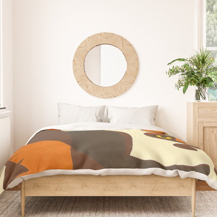 Inagaki Tomoo Vintage Japanese Woodblock print mid century Modern Cubism Art Cats Feline Duvet Cover Gallery Image 3