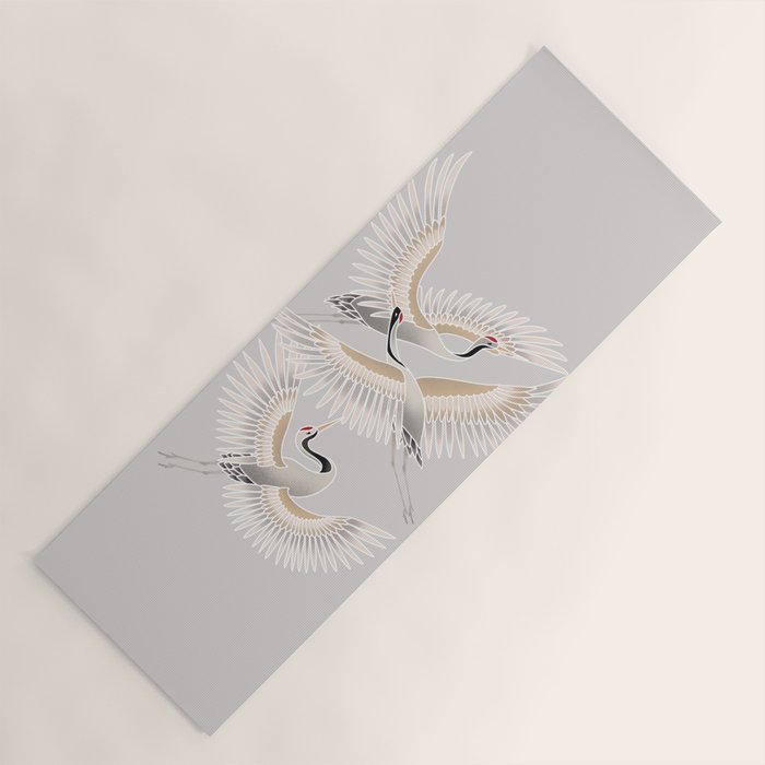 traditional Japanese cranes bright illustration Yoga Mat Gallery Image 1