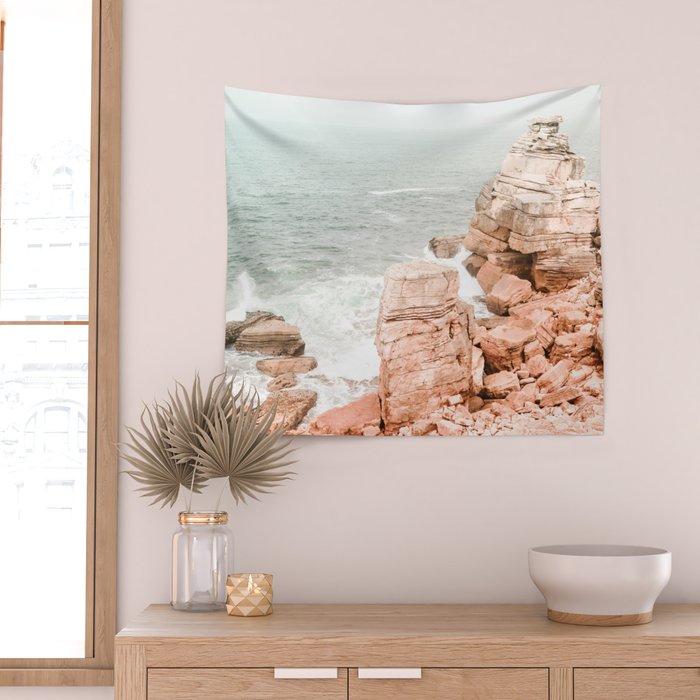 Rocky Coastline Beach View - Ocean Print - Sea - Travel photography by Ingrid Beddoes Wall Tapestry Gallery Image 2