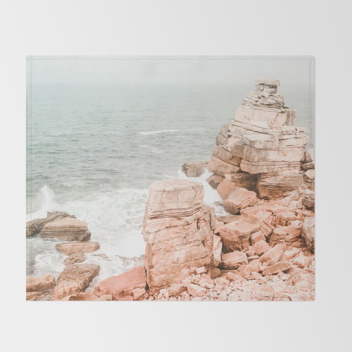 Rocky Coastline Beach View - Ocean Print - Sea - Travel photography by Ingrid Beddoes Throw Blanket Gallery Image 2