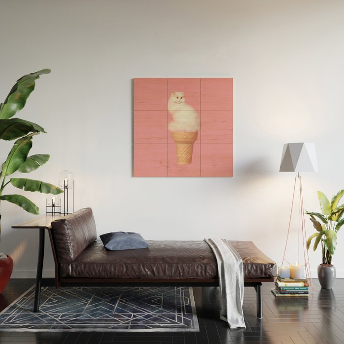 Cat Ice Cream - Pink Wood Wall Art Gallery Image 2